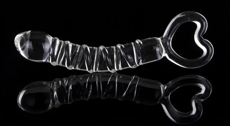 Luxus Glas Dildo mit Griff, 21 cm Länge, spiralförmige Struktur und bulböser Kopf - Intensives Vergnügen.