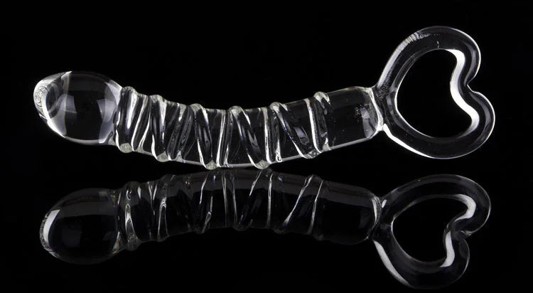 Luxus Glas Dildo mit Griff, 21 cm Länge, spiralförmige Struktur und bulböser Kopf - Intensives Vergnügen.