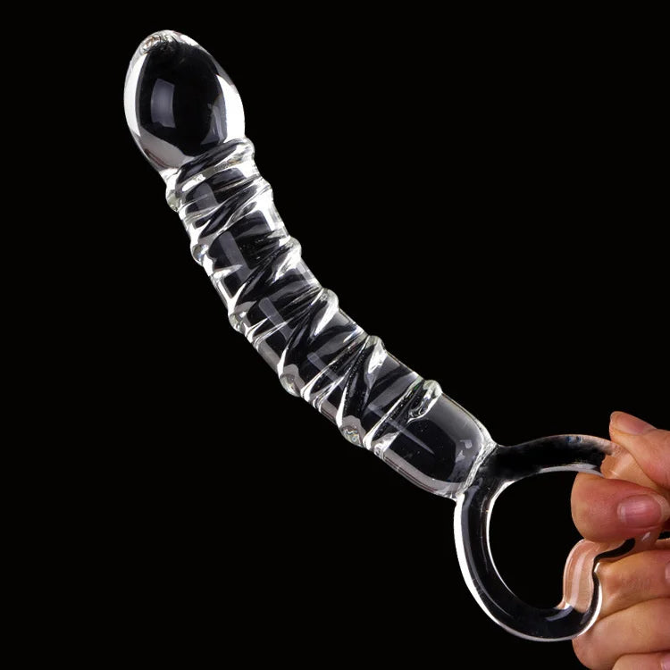 Luxus Glas Dildo mit Griff, 21 cm Länge, spiralförmige Struktur und bulböser Kopf - Intensives Vergnügen.