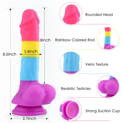 Fantasy Rainbow Sugar Dildo 22 cm - Bunt, Realistisch & Leistungsstarkes Silikonspielzeug