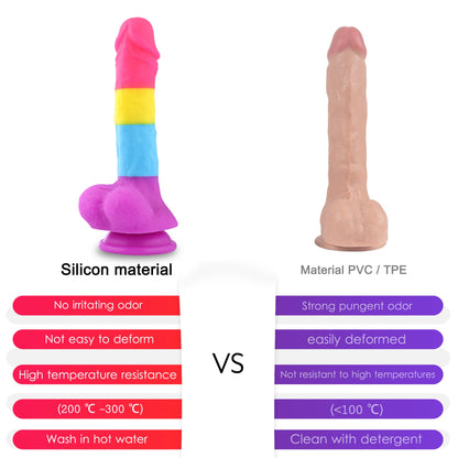 Fantasy Rainbow Sugar Dildo 22 cm - Bunt, Realistisch & Leistungsstarkes Silikonspielzeug
