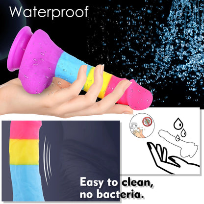Fantasy Rainbow Sugar Dildo 22 cm - Bunt, Realistisch & Leistungsstarkes Silikonspielzeug