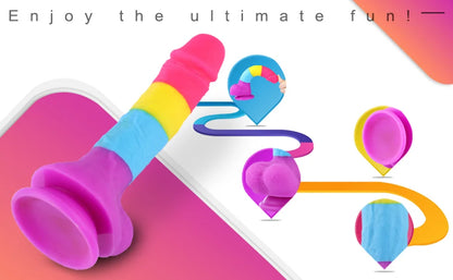 Fantasy Rainbow Sugar Dildo 22 cm - Bunt, Realistisch & Leistungsstarkes Silikonspielzeug